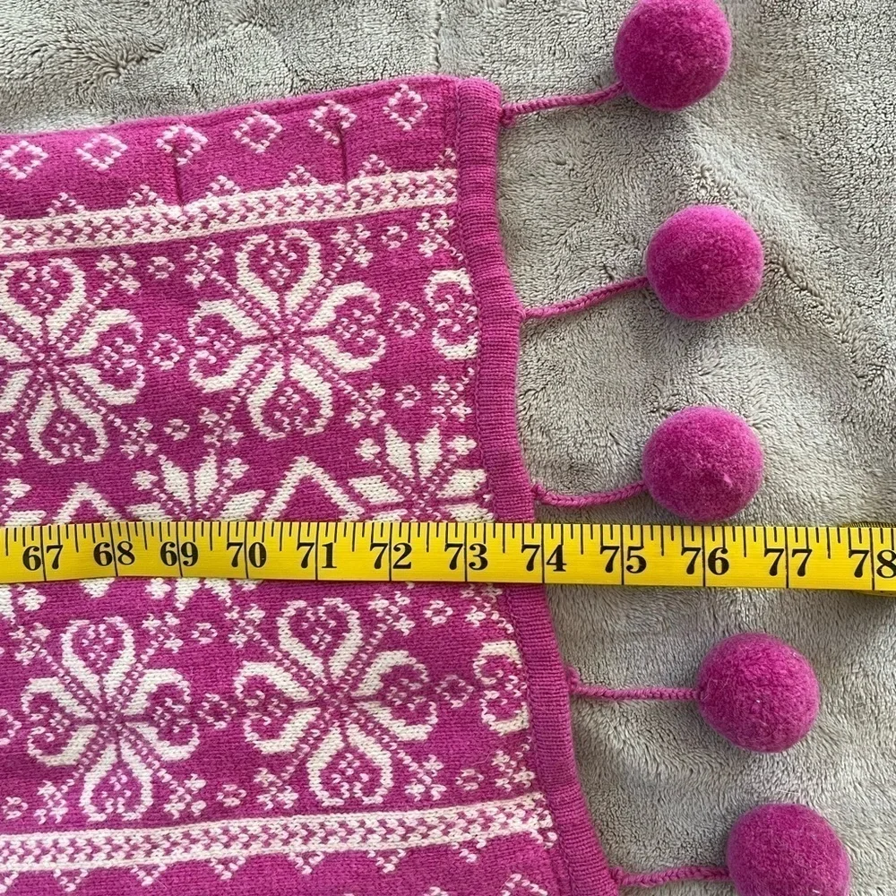 Bloomingdales Cashmere Wool Nordic Alpine Pom Poms Scarf Hot Pink Ivory Soft New